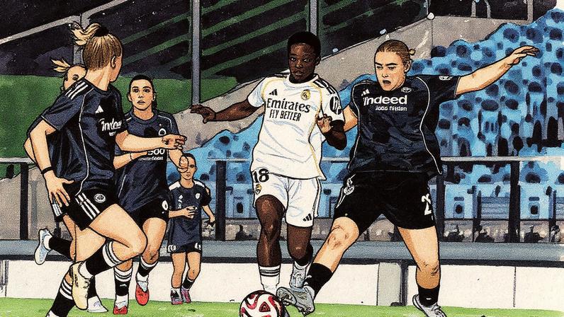 Linda Caicedo conduz o balón durante partida contra a equipe da Veit no Estádio Alfredo di Stéfano (Foto: Reprodução)