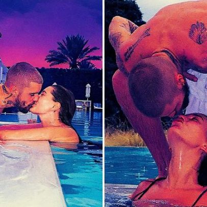 Bieber e Hailey trocam carinhos em piscina da mansão do casal