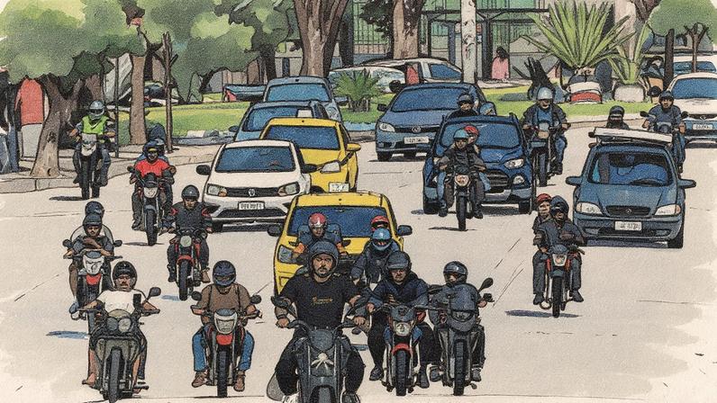 Motos e carros circulam no trânsito carioca (Foto: Reprodução)