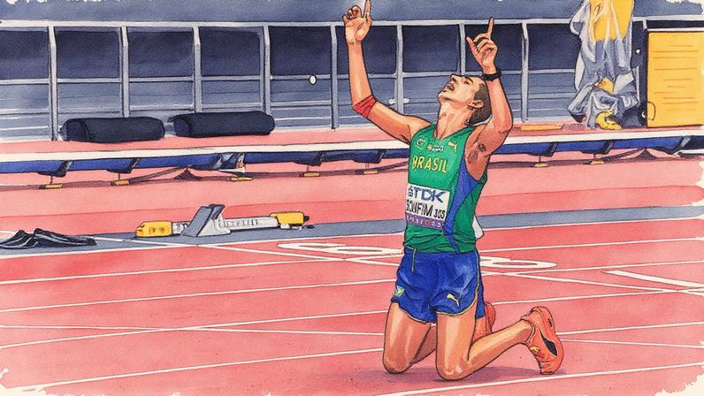 Caio Bonfim comemorando medalha de prata no Mundial de Atletismo (Foto: Ben STANSALL / AFP)