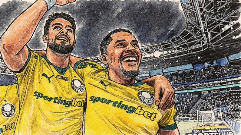 Flaco López e Vitor Roque, atacantes do Palmeiras (Foto: Marlon Costa/AGIF)