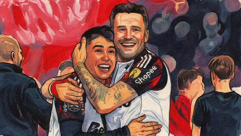 Jogadores do Flamengo celebram classificação contra Estudiantes (Foto: Luis Robayo/AFP)