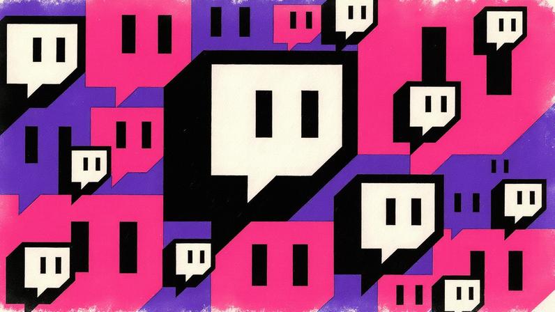 Twitch logo against a pink and purple backdrop