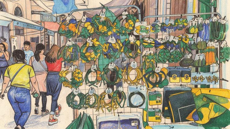 Artigos para Copa do Mundo expostos em um local no Rio de Janeiro (Foto: Reprodução)