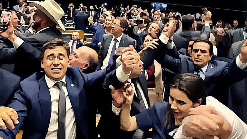 Deputados rezam o pai-nosso após aprovar a PEC da Blindagem (Foto: Reprodução)