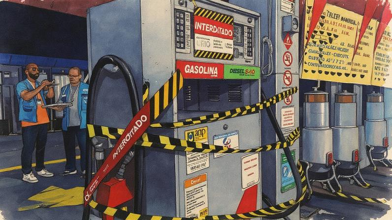 Posto de combustíveis Zip Auto Posto, localizado na Praça Seca, é flagrado funcionando à noite após interdição do Procon (Foto: Reprodução)