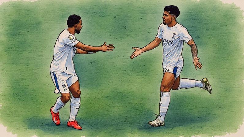 Marcos Leonardo e Renan Lodi em campo como titulares do Al Hilal durante o Mundial de Clubes (Foto: Reprodução)