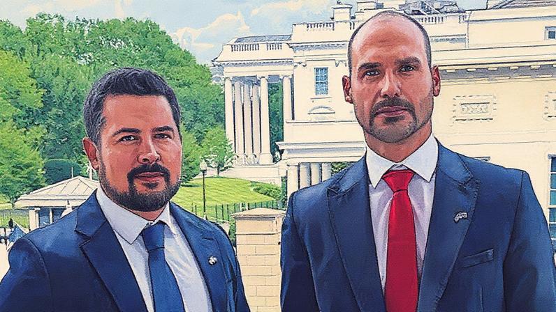 Eduardo Bolsonaro e Paulo Figueiredo posam para a foto (Foto: Reprodução)