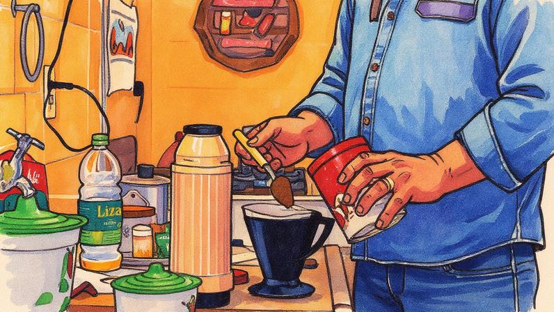 Trabalhador de colheita de café em Jacutinga, Minas Gerais, prepara a bebida durante pausa nos trabalhos (Foto: Reprodução)