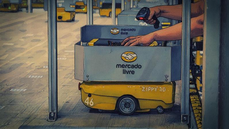 Novos robôs do Mercado Livre em operação (Foto: Reprodução)