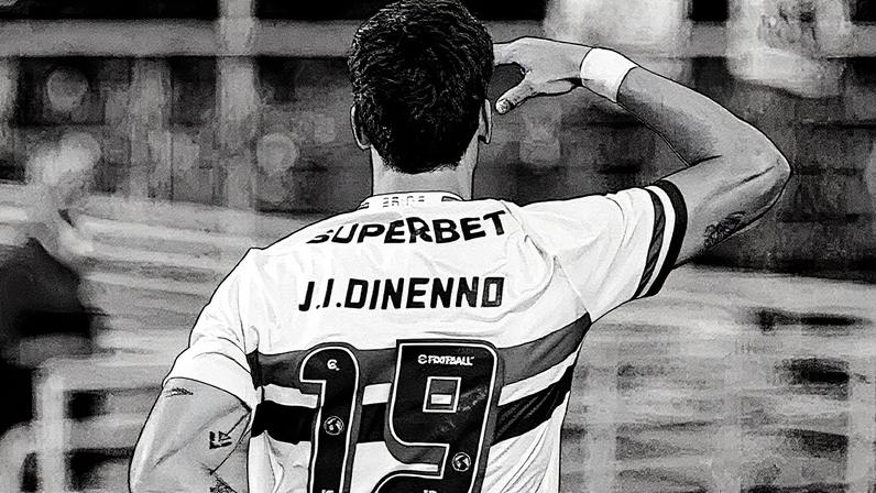 Dinenno comemora gol durante a partida entre São Paulo e Botafogo (Foto: Reprodução)