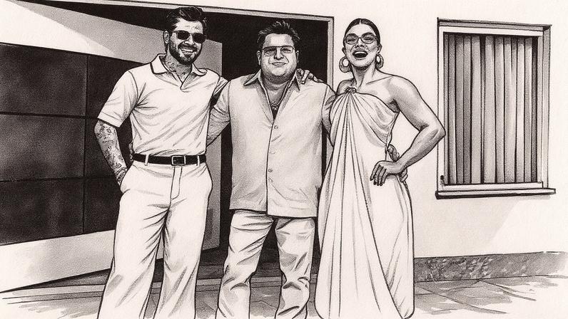 Zé Felipe, Leonardo e Poliana Rocha posam juntos para a foto (Foto: Reprodução)