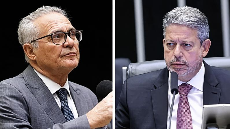 Renan Calheiros e Arthur Lira posam para a foto em um ambiente formal (Foto: Reprodução)