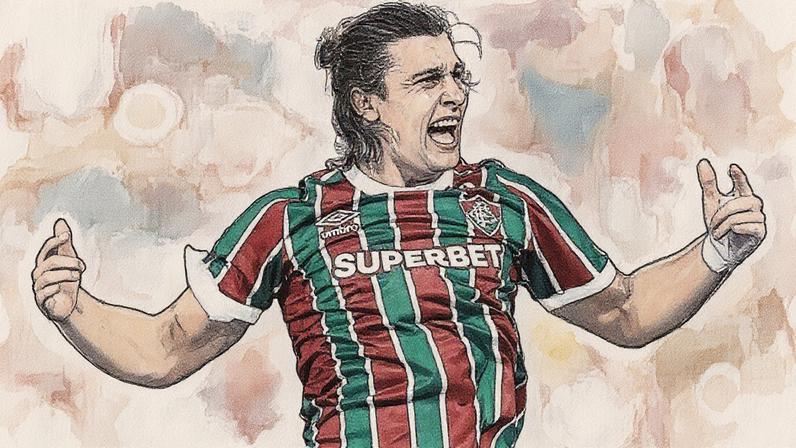 Canobbio comemora gol do Fluminense durante partida contra o Bahia (Foto: Reprodução)