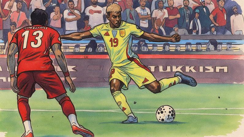 Yamal em ação durante partida entre Turquia e Espanha (Foto: Reprodução)