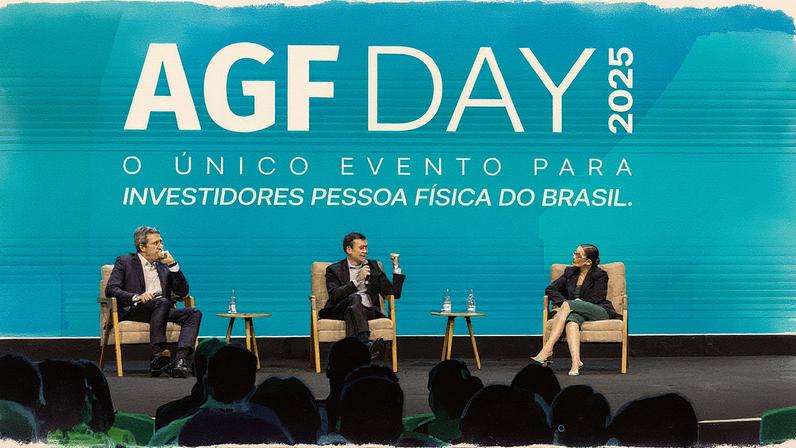 Gilson Finkelsztain, CEO da B3, e Rogério Ceron, secretário do Tesouro Nacional, participam do evento AGF Day ao lado de Louise Barsi (Foto: Reprodução)