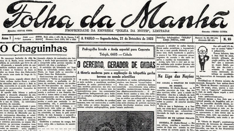 Primeira página da Folha da Manhã datada de 21 de setembro de 1925 (Foto: Reprodução)