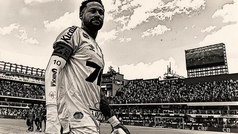 Capitão do Santos, Neymar, entra em campo para enfrentar o Fluminense no Campeonato Brasileiro, no estádio Urbano Caldeira, na Vila Belmiro (Foto: Reprodução)