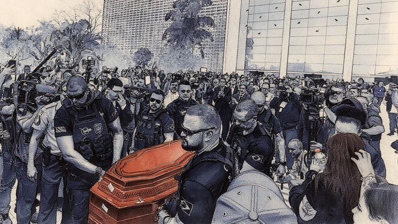 Corpo do ex-delegado-geral da Polícia Civil de São Paulo, Ruy Ferraz Fontes, é transportado da Assembleia Legislativa para o cemitério (Foto: Reprodução)