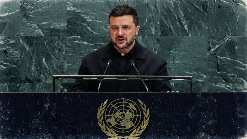 Presidente da Ucrânia, Volodimir Zelenski, discursa na Assembleia-Geral da ONU em Nova York (Foto: Reprodução)