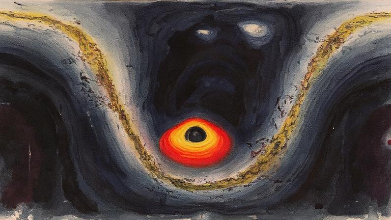 Simulação de um buraco negro com efeitos visuais representando a gravidade intensa (Foto: Reprodução)