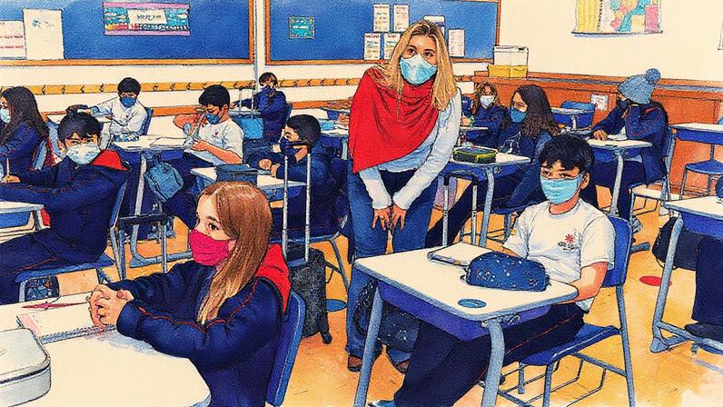 Sala de aula com alunos e professores após a retomada das atividades, focando no esforço para recuperar o atraso (Foto: Reprodução)