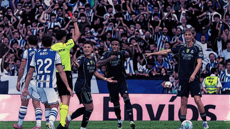 Jogador expulso durante partida contra a Real Sociedad em Anoeta (Foto: Reprodução)