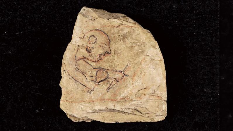 A sketch showing a stonemason at work, holding a chisel and mallet, 1295-1186 BC Photo: The Fitzwilliam Museum, University of Cambridge