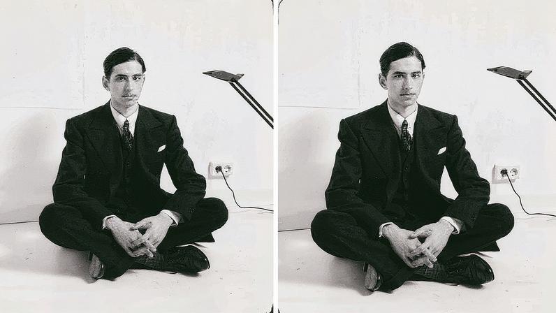 Sastre Mario Vidal exibe um traje azul escuro que ele mesmo confeccionou, afirmando ser o melhor que já fez (Foto: Reprodução)