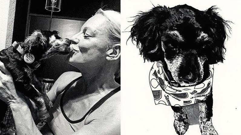 Danie Wright está posando ao lado de seu cachorro, Dax (Foto: Reprodução)