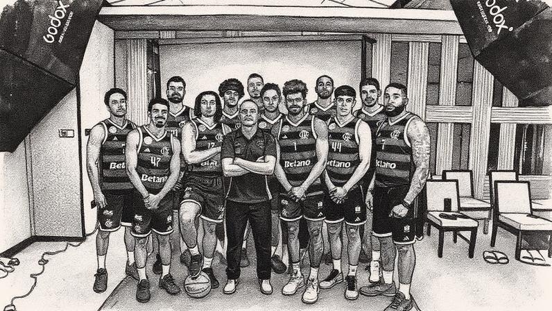 Equipe de basquete do Flamengo em ação durante o Mundial em Singapura (Foto: Reprodução)