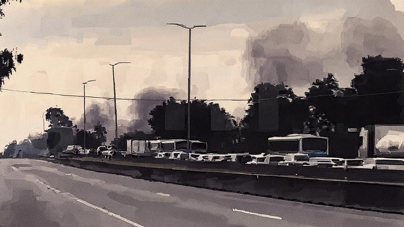 Fila de carros no km 307 da BR-101 (Foto: Reprodução)