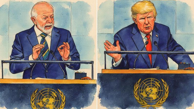 Presidente brasileiro Lula e presidente americano Donald Trump discursam na abertura da AGNU (Foto: Reprodução)