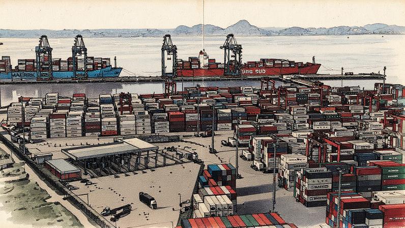 Pátio da empresa Porto Itapoá, localizado no litoral norte de Santa Catarina (Foto: Reprodução)