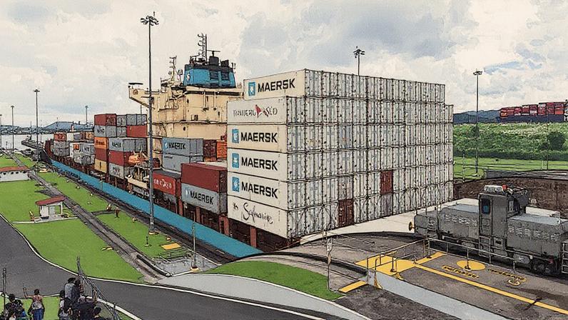 Navio de contêiner navega pelos locks de Miraflores do Canal do Panamá, próximo à Cidade do Panamá, durante a imposição de cotas devido aos níveis de água (Foto: Reprodução)