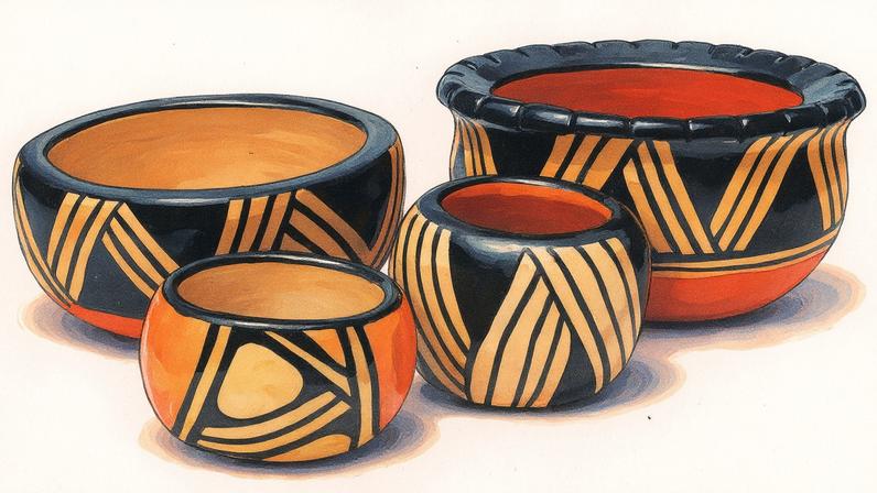 Exemplos de cerâmicas Waurá feitas por artesãos próximos ao Alto Xingú, Mato Grosso, Brasil (Foto: Reprodução)