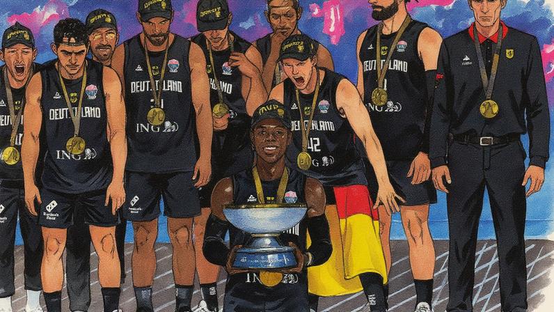 Jogador da seleção alemã comemora título no Eurobasket (Foto: Reprodução)