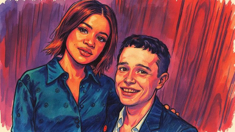 Elliot Page e Julia Shiplett assistem ao desfile da marca Gucci durante a Milan Fashion Week 2025, em Milão (Foto: Reprodução)