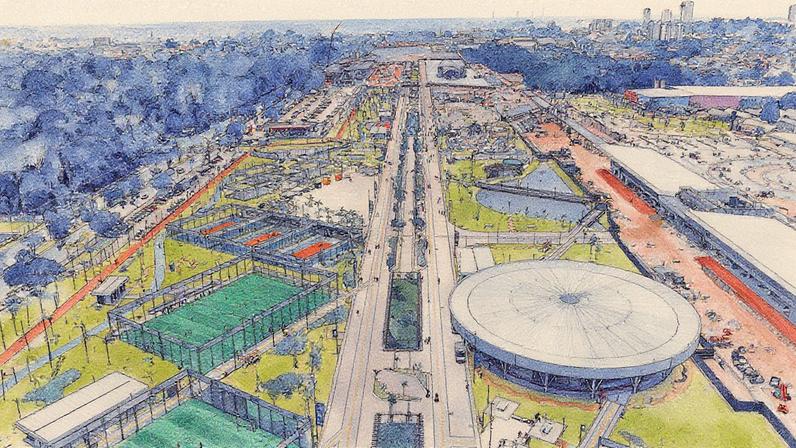 Vista aérea do Parque da Cidade, em Belém, que será uma das principais sedes da COP30 (Foto: Reprodução)