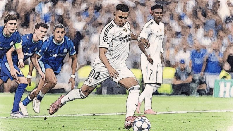 Mbappé marca de pênalti e garante vitória do Real Madrid sobre o Olympique de Marselha na Champions (Foto: Reprodução)