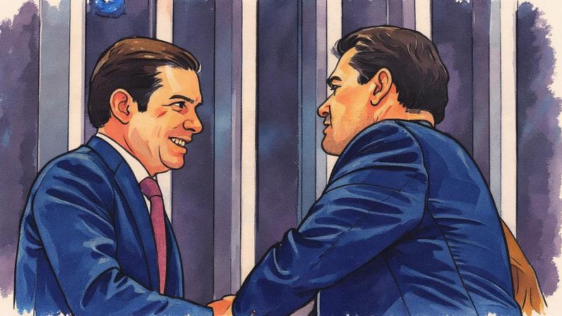 Hugo Motta e Davi Alcolumbre posam juntos no Senado Federal (Foto: Reprodução)