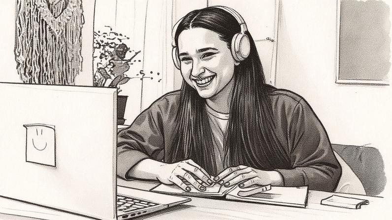 Estudante está sentada escrevendo um texto • Freepik