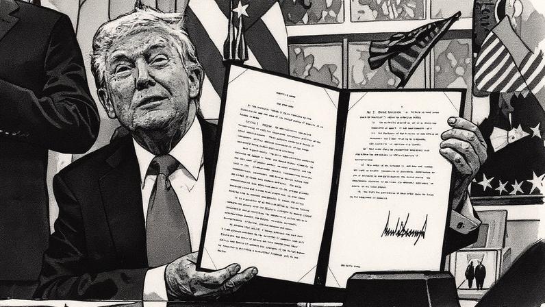 Presidente americano exibe decreto que institui visto especial para estrangeiros (Foto: Reprodução)