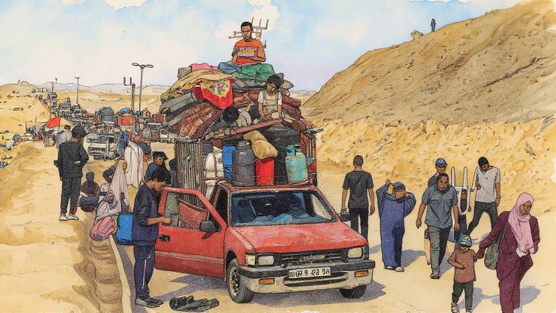 Palestinos deslocados por operação de Israel na Cidade de Gaza se deslocam para o sul do território (Foto: Reprodução)