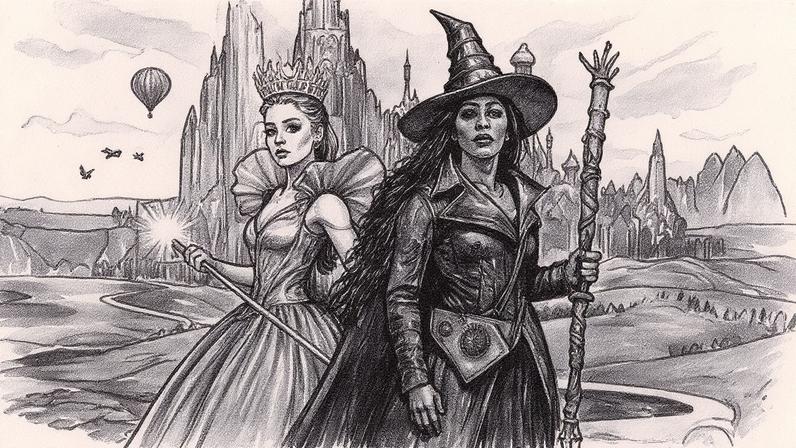 Ariana Grande e Cynthia Erivo aparecem em arte promocional do filme 'Wicked: Parte II' (Foto: Reprodução)