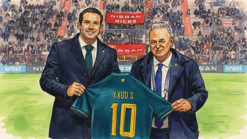 Presidente da CBF, Samir Xaud, e presidente da Federação Boliviana de Futebol, Fernando Costa, posam juntos antes da partida (Foto: Reprodução)