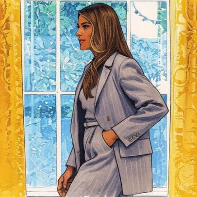 Melania Trump escolhe terno listrado para reunião na Casa Branca