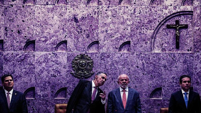 Presidentes do Senado, do STF, da Câmara e o presidente Lula durante a abertura do ano judiciário na sede do Supremo (Foto: Reprodução)