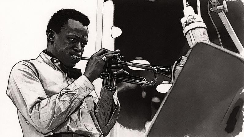 Miles Davis toca trompete durante a gravação do álbum 'Kind of blue' (Foto: Reprodução)