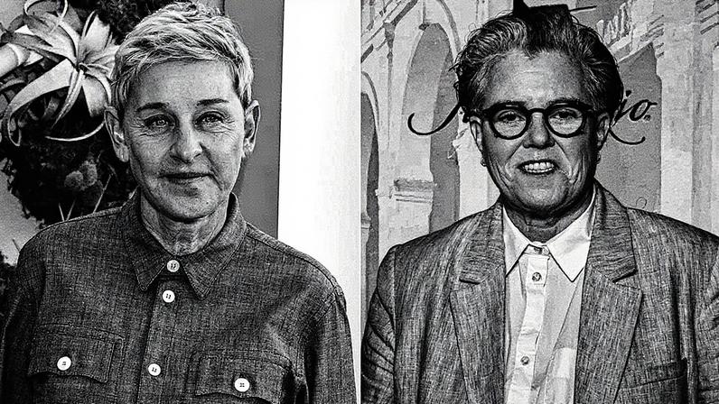 Ellen DeGeneres e Rosie O'Donnell posam juntas, ambas apresentadoras e atrizes (Foto: Reprodução)